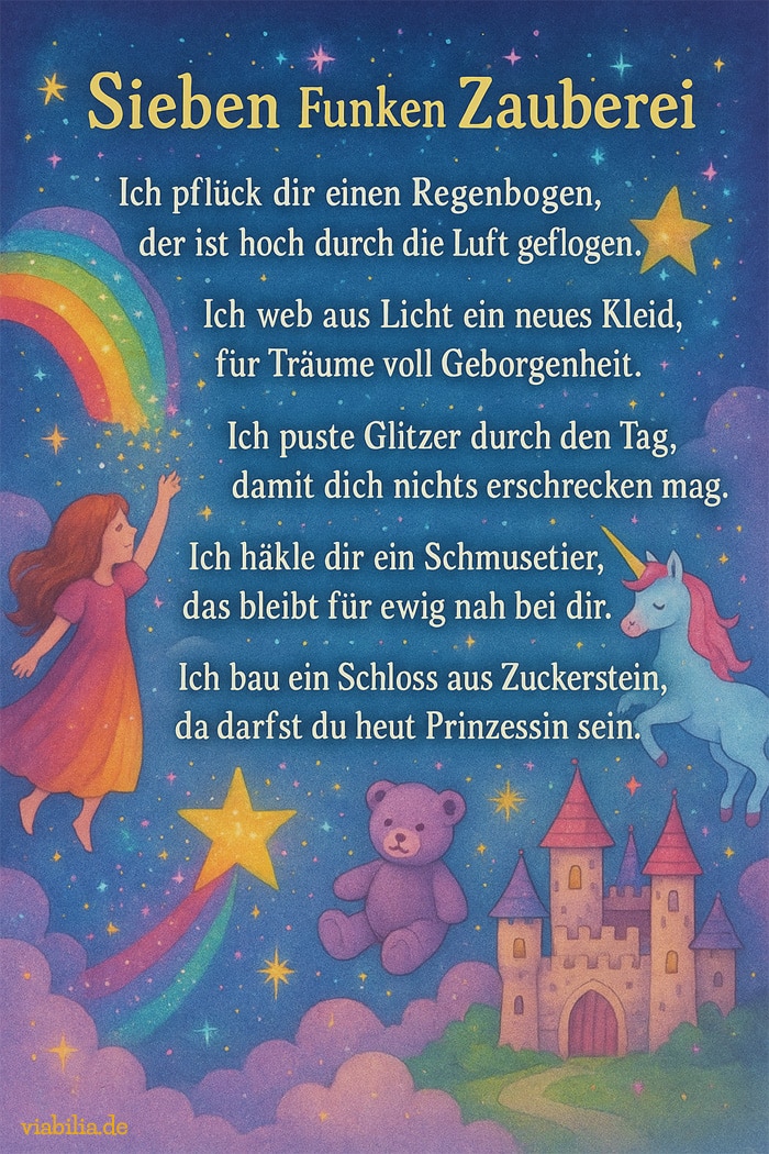 Spruch fürs Poesiealbum für Mädchen als Gedicht: Sieben Funken Zauberei Spruch fürs Poesiealbum für Mädchen als Gedicht: Sieben Funken Zauberei