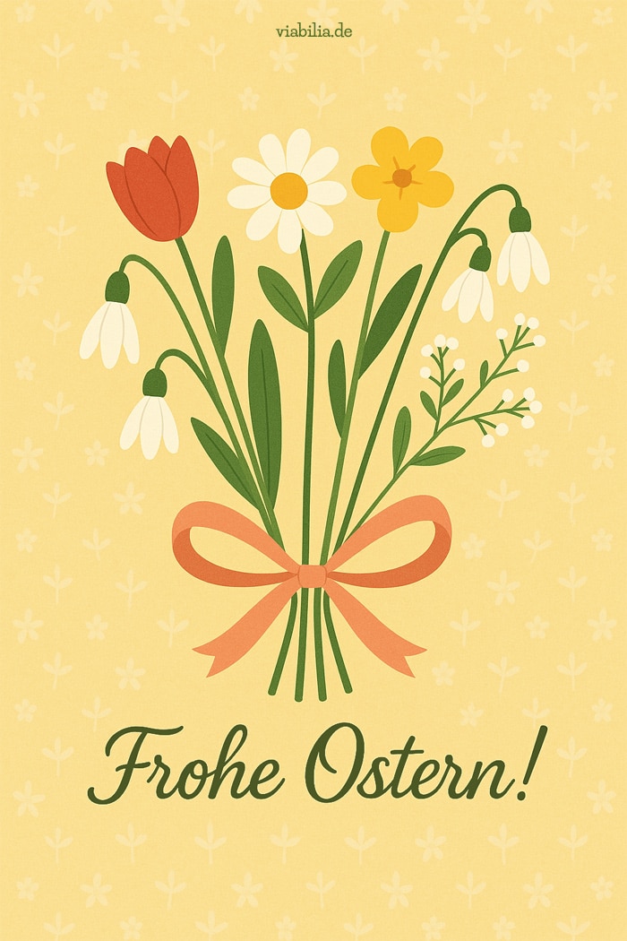 Frohe Ostern: Gruß mit Blumenstrauß