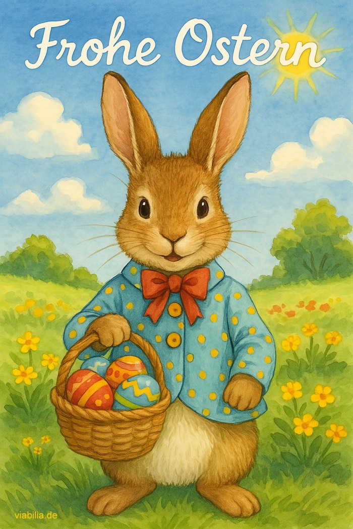 Osterbild für Kinder mit Osterhasen kostenlos für WhatsApp: Frohe Ostern