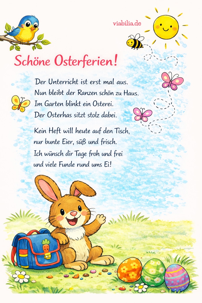 Schöne Osterferien - Bild mit Gedicht für Kinder Schöne Osterferien - Bild mit Gedicht für Kinder