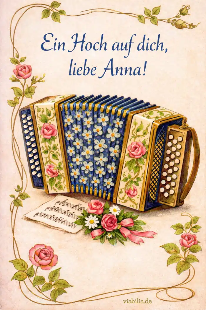 Ein Hoch auf dich, liebe Anna Ein Hoch auf dich, liebe Anna! Akkordeon mit Blumen und Noten