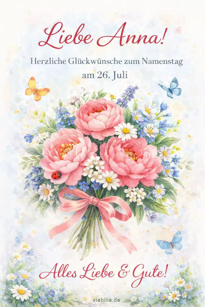 Liebe Anna, herzliche Glückwünsche zum Namenstag am 26. Juli Liebe Anna, herzliche Glückwünsche zum Namenstag am 26. Juli