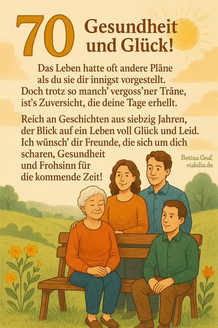 Gedicht zum 70. Geburtstag mit guten Wünschen wie Gesundheit und Glück