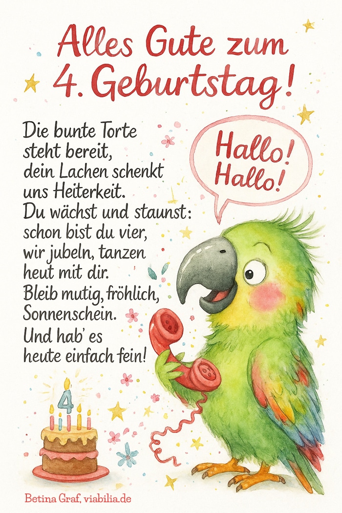 Alles Gute zum 4. Geburtstag: Gedicht bzw. Spruch, lustiges Bild Alles Gute zum 4. Geburtstag: Gedicht bzw. Spruch, lustiges Bild