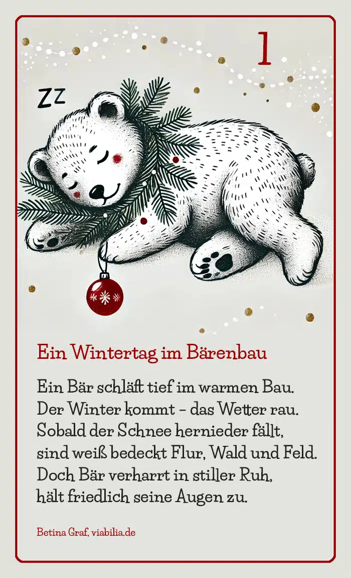Adventskalender Tiere: Bild mit Bär und Spruch Adventskalender Tiere: Bild mit Bär und Spruch