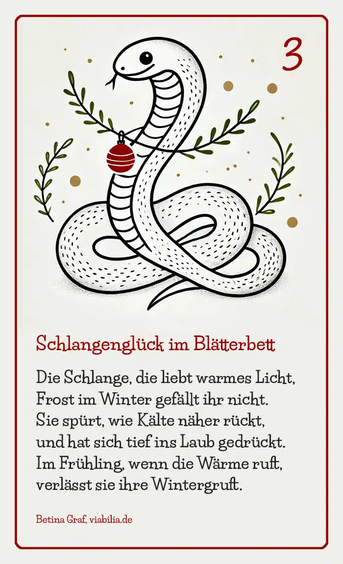 Adventskalender Tiere: Bild mit Schlange und Spruch Adventskalender Tiere: Bild mit Schlange und Spruch