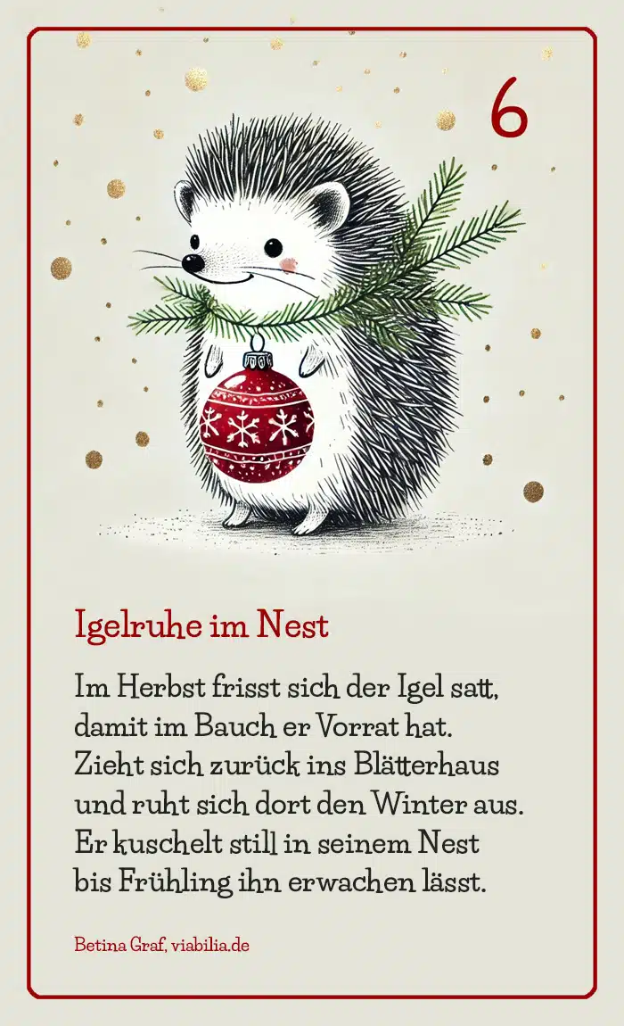 Adventskalender Bild Tier Igel mit Gedicht bzw. Spruch Adventskalender Bild Tier Igel mit Gedicht bzw. Spruch