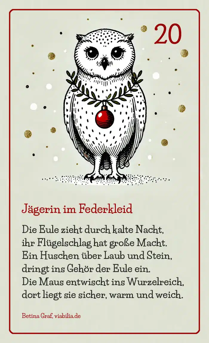 Adventskalender Bild Tier Eule mit Gedicht bzw. Spruch Adventskalender Bild Tier Eule mit Gedicht bzw. Spruch