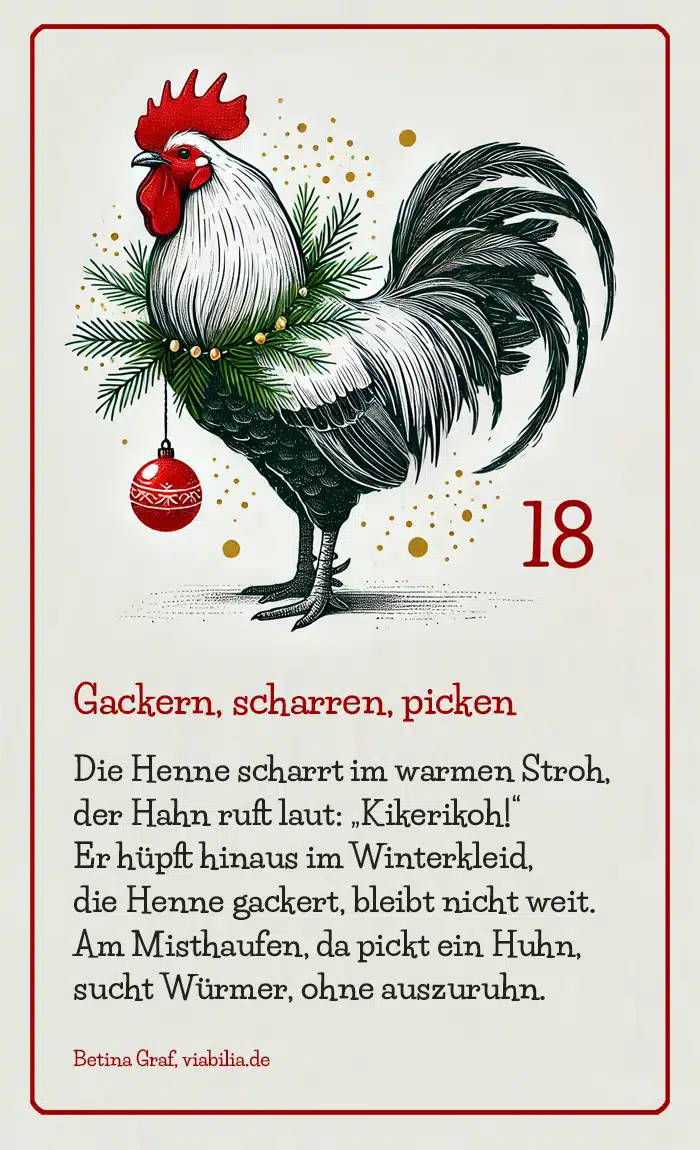Adventskalender Bild Tier Henne und Hahn, mit Gedicht bzw. Spruch Adventskalender Bild Tier Henne und Hahn, mit Gedicht bzw. Spruch