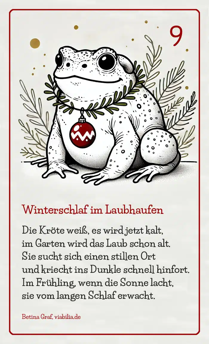 Adventskalender Bild Tier Kröte mit Gedicht bzw. Spruch Adventskalender Bild Tier Kröte mit Gedicht bzw. Spruch