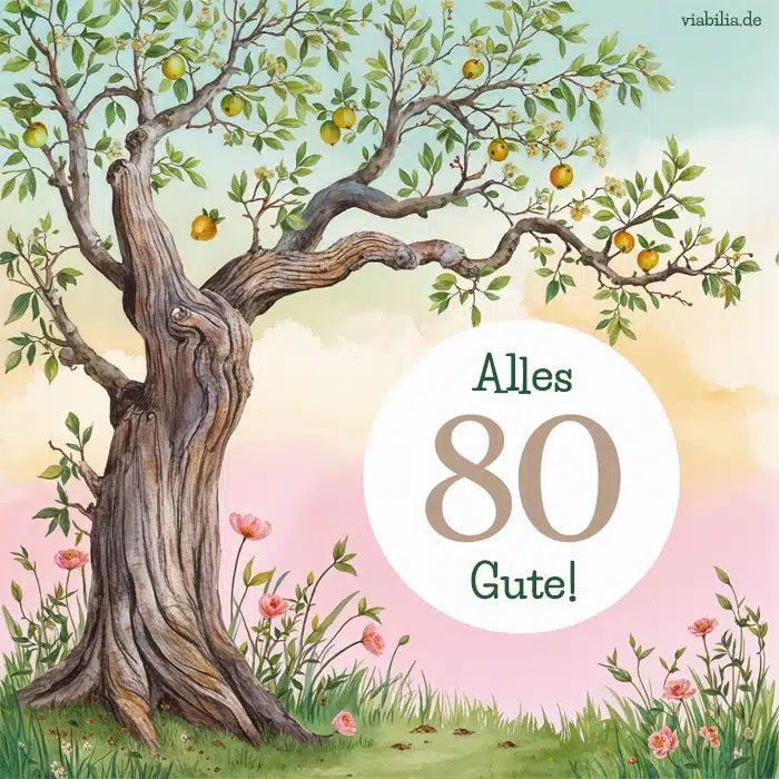 Alles Gute zum 80. Geburtstag mit Bild von einem Baum
