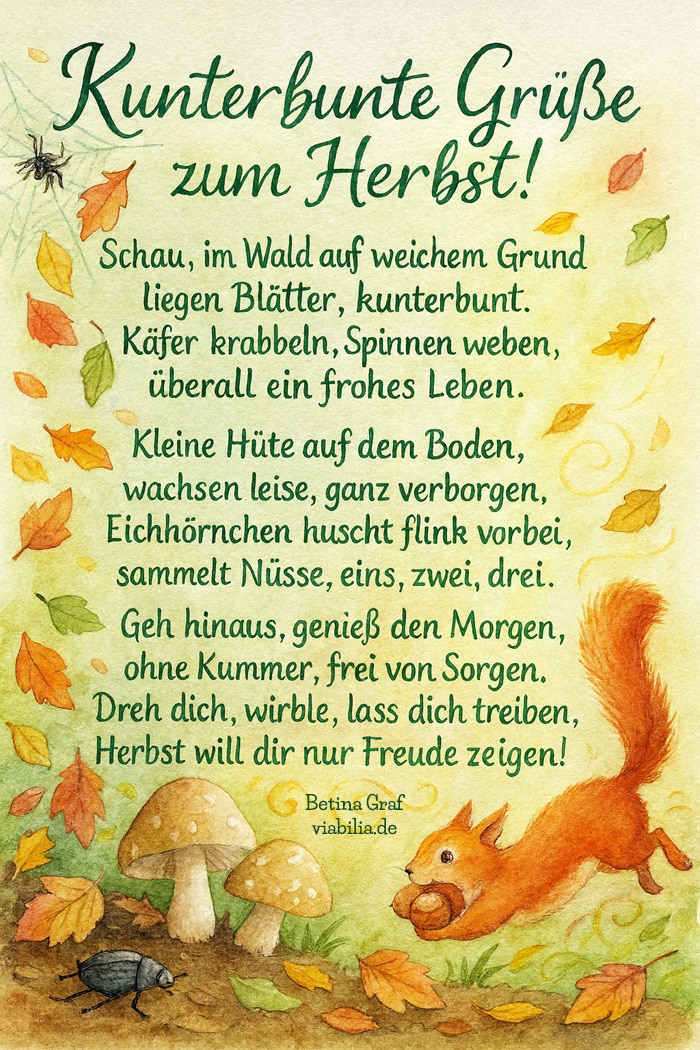 Kunterbunte Grüße zum Herbst an ein Kind