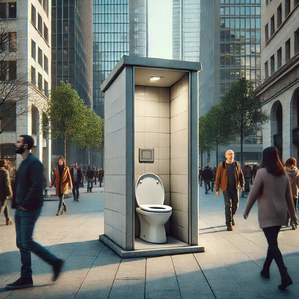 Traum von einer öffentlichen Toilette, offen, mit Zuschauern