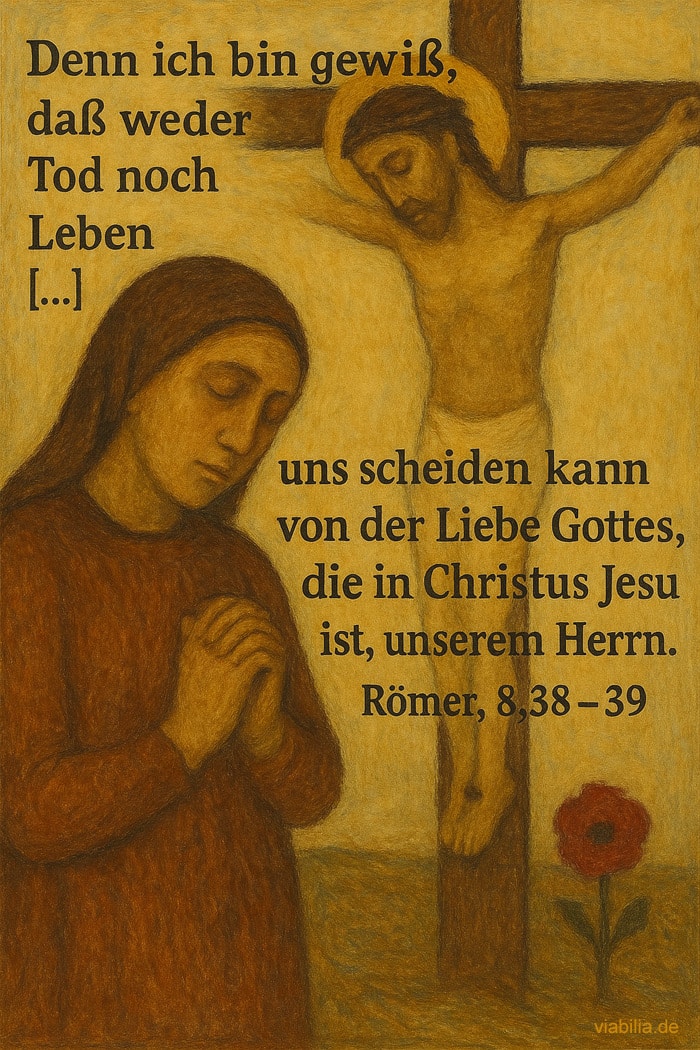 Beileidsbekundung mit Bibelvers und Jesus am Kreuz auf dem Bild