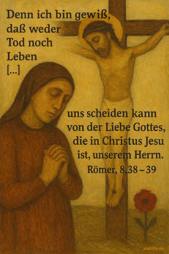 Beileidsbekundung mit Bibelvers und Jesus am Kreuz auf dem Bild Beileidsbekundung mit Bibelvers und Jesus am Kreuz auf dem Bild
