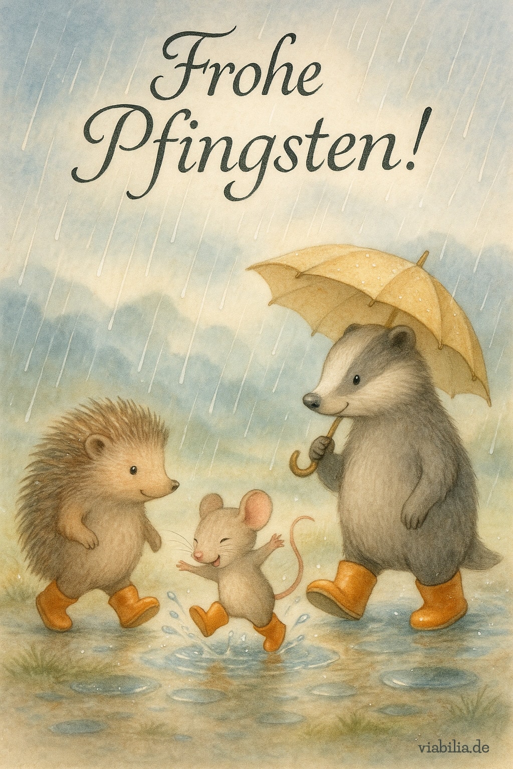 Frohe Pfingsten bei Regen, lustiges Bild für Kinder Frohe Pfingsten bei Regen, lustiges Bild für Kinder