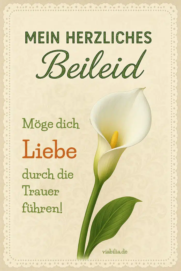 Mein herzliches Beileid. Möge Liebe dich durch die Trauer führen! Mein herzliches Beileid. Möge Liebe dich durch die Trauer führen!