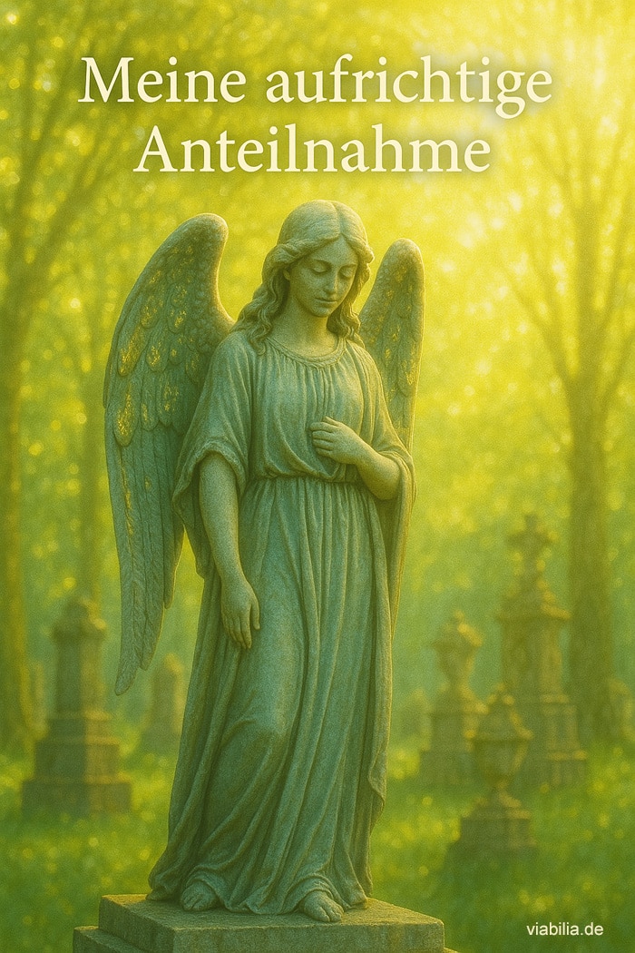Meine aufrichtige Anteilnahme: Beileidsbekundung mit Engel auf Friedhof bzw. Grab