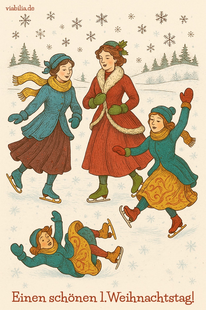Einen schönen 1. Weihnachtstag: Bild mit Frauen beim Schlittschuhlaufen Einen schönen 1. Weihnachtstag: Bild mit Frauen beim Schlittschuhlaufen