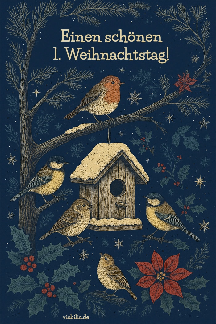 Einen schönen 1. Weihnachtstag - Bild mit Vogelhäuschen Einen schönen 1. Weihnachtstag - Bild mit Vogelhäuschen
