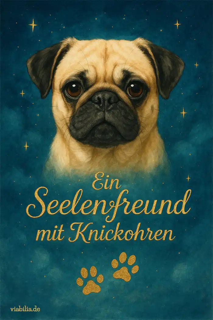 Liebevolles Trostbild, wenn ein Hund gestorben ist, hier ein Mops