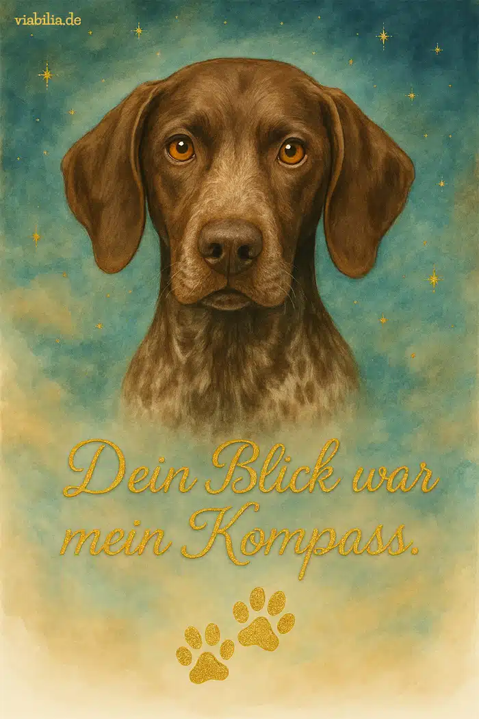Regenbogenbrücke Hund, Bild mit Spruch, hier: Deutsch-Kurzhaar