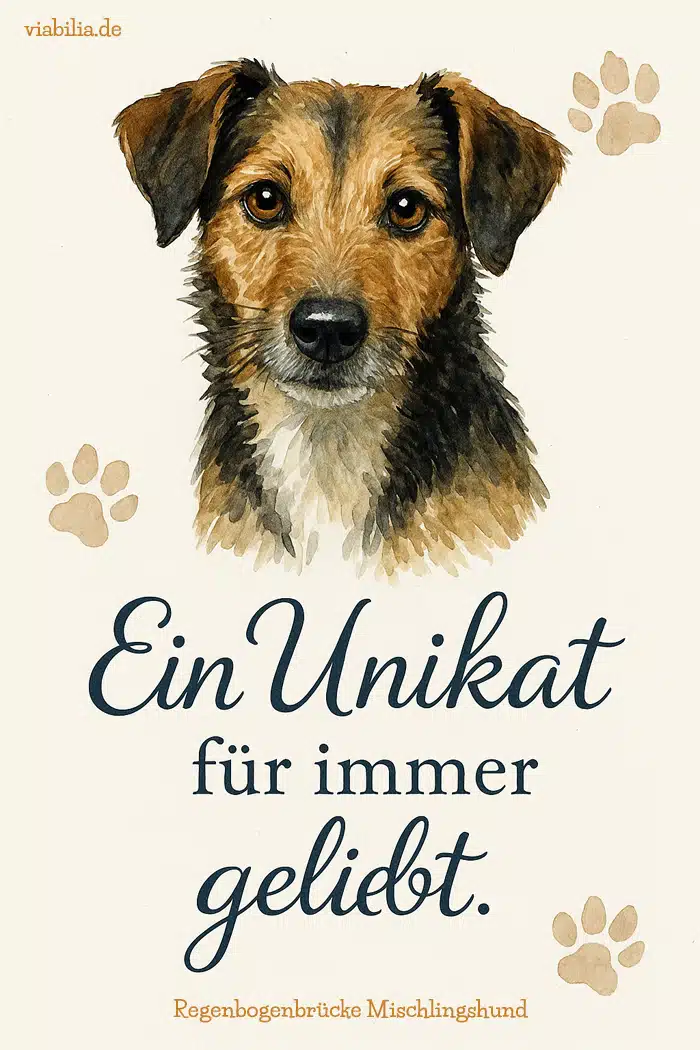 Regenbogenbrücke, Spruch zum Trost, Bild mit Hund, hier wenn ein Mischlingshund gestorben ist