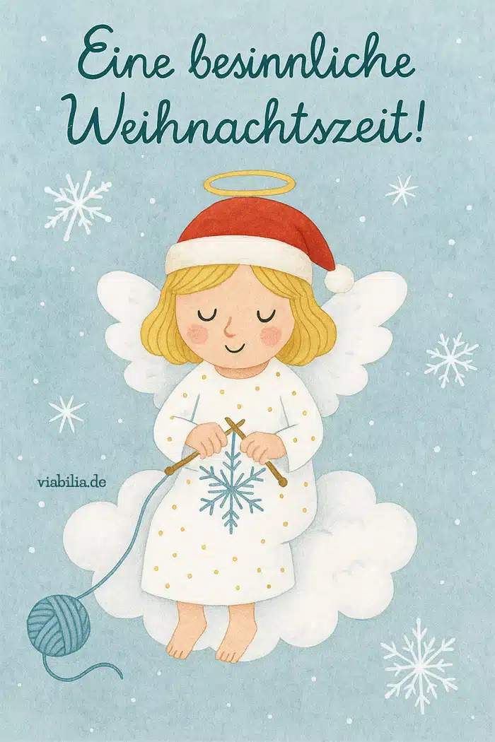 Eine besinnliche Weihnachtszeit: süßes Bild mit Engel, der eine Schneeflocke strickt Eine besinnliche Weihnachtszeit: süßes Bild mit Engel, der eine Schneeflocke strickt