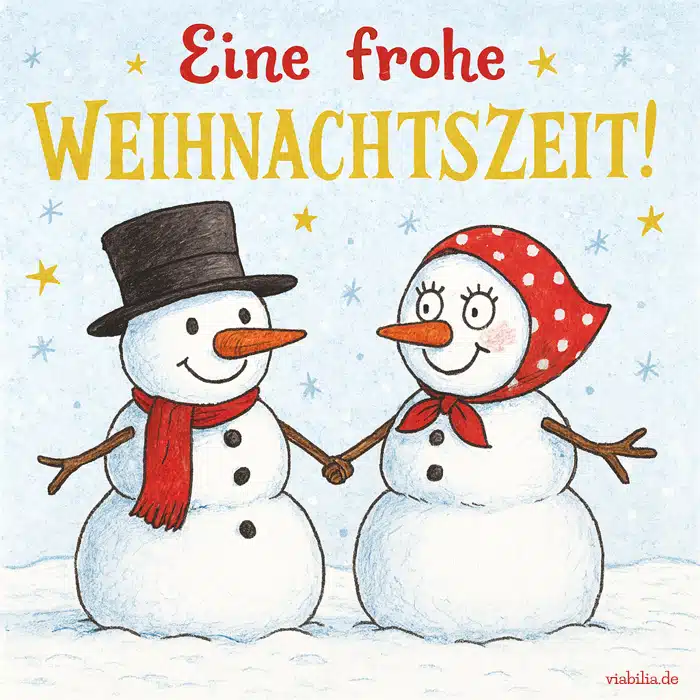 Eine frohe Weihnachtszeit: Bild mit Schneemann und Schneefrau Eine frohe Weihnachtszeit: Bild mit Schneemann und Schneefrau