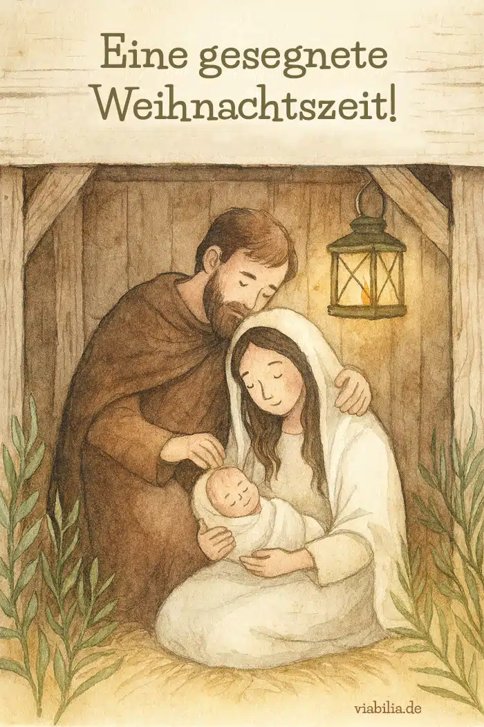 Eine gesegnete Weihnachtszeit: christliches Bild mit Maria, Joseph und dem Jesuskind Eine gesegnete Weihnachtszeit: christliches Bild mit Maria, Joseph und dem Jesuskind