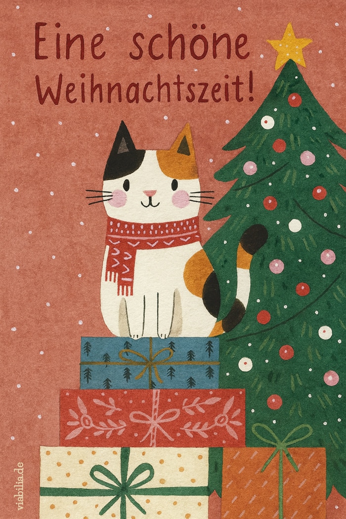 Eine schöne Weihnachtszeit: Bild mit Glückskatze Eine schöne Weihnachtszeit: Bild mit Glückskatze