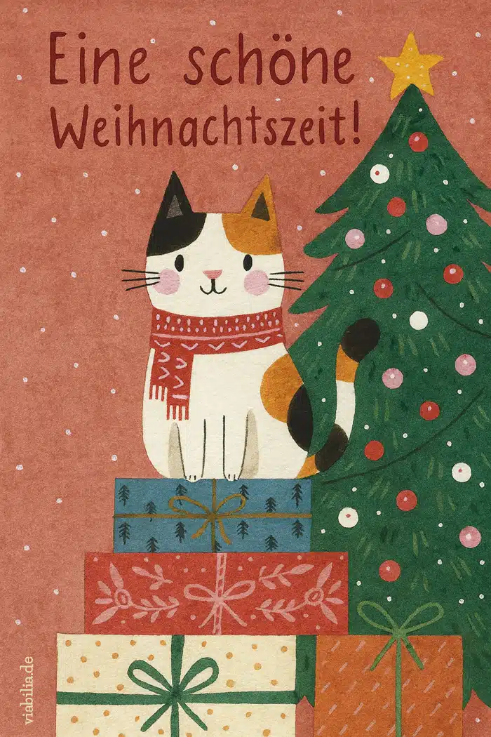 Eine schöne Weihnachtszeit: Bild mit Glückskatze Eine schöne Weihnachtszeit: Bild mit Glückskatze