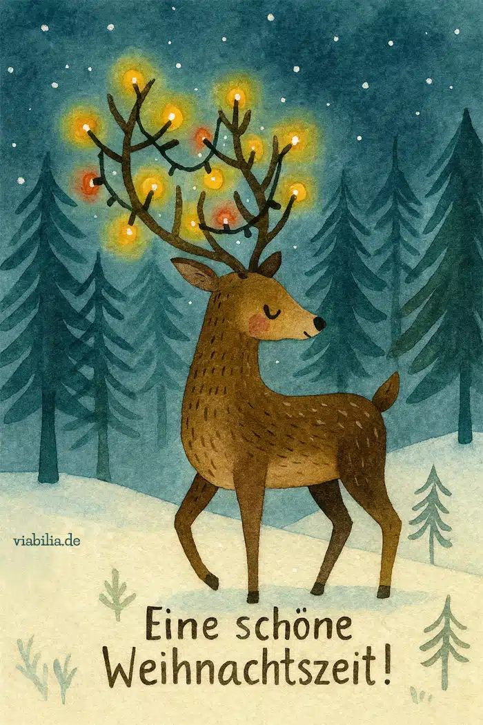 Eine schöne Weihnachtszeit: romantisches Bild mit Rentier im Wald Eine schöne Weihnachtszeit: romantisches Bild mit Rentier im Wald