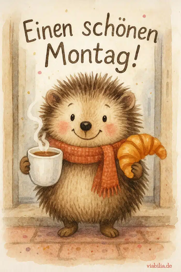 Einen schönen Montag: lustiges Bild mit Igel und Spruch