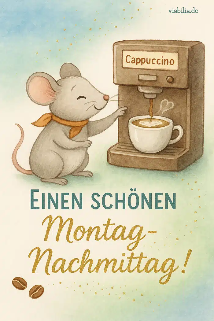 Einen schönen Montag-Nachmittag, Bild mit Spruch zu Cappuccino