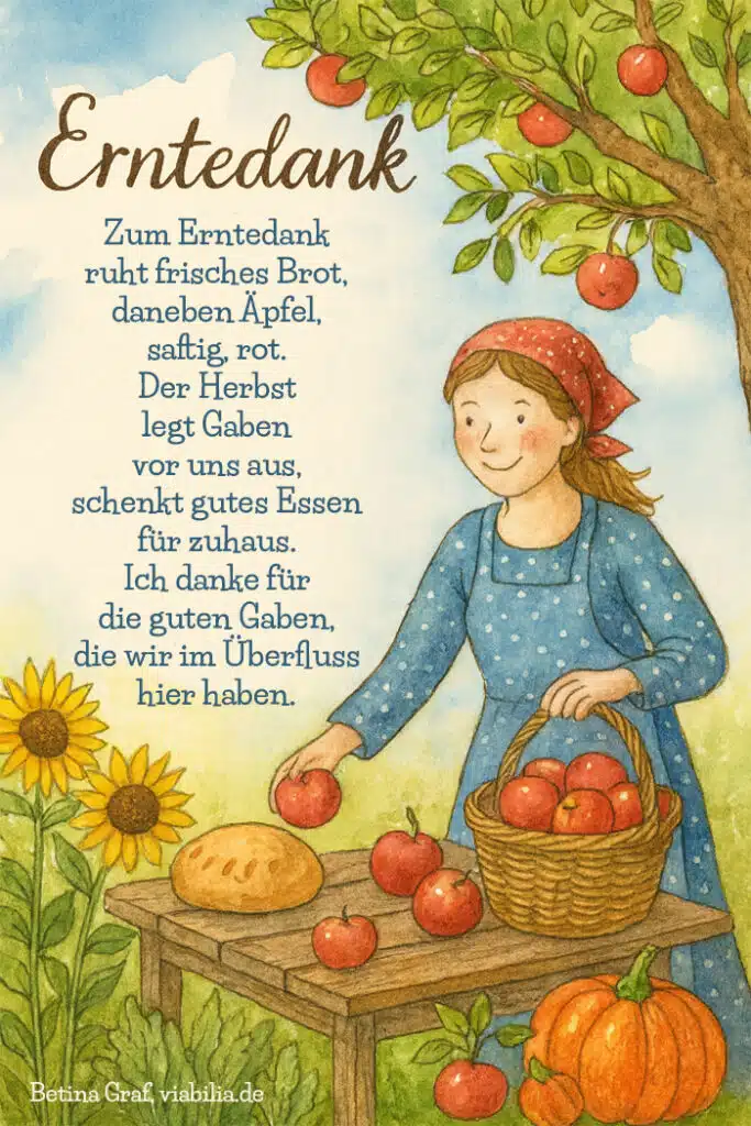 Erntedank Bild mit Gärtnerin, Dank für die Ernte Erntedank Bild mit Gärtnerin, Dank für die Ernte