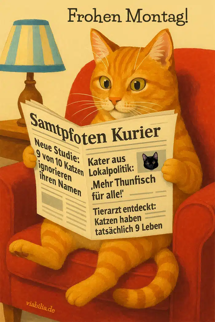 Frohen Montag! Lustiges Bild mit Katze und Zeitung