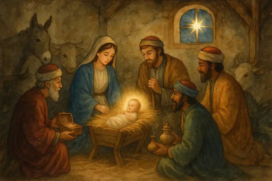 Die Weihnachtsgeschichte aus der Bibel: Heilige drei Könige im Stall Die Weihnachtsgeschichte aus der Bibel: Heilige drei Könige im Stall