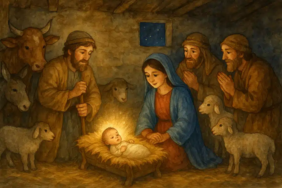 Die Weihnachtsgeschichte aus der Bibel: Hirten im Stall Die Weihnachtsgeschichte aus der Bibel: Hirten im Stall