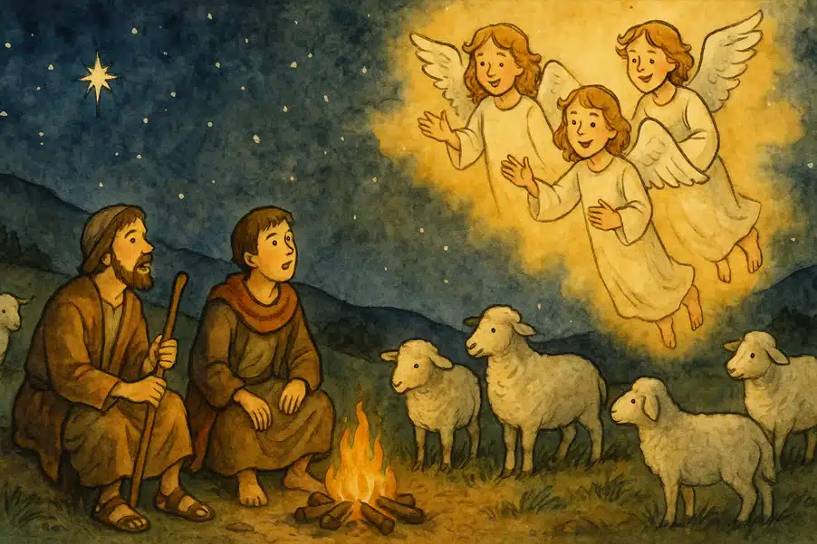 Die Weihnachtsgeschichte aus der Bibel: Hirten sehen Engel lobpreisen Die Weihnachtsgeschichte aus der Bibel: Hirten sehen Engel lobpreisen