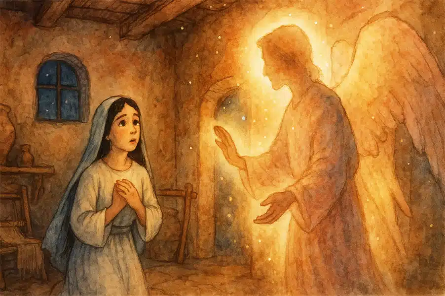 Die Weihnachtsgeschichte: ein Engel erscheint Maria Die Weihnachtsgeschichte: ein Engel erscheint Maria