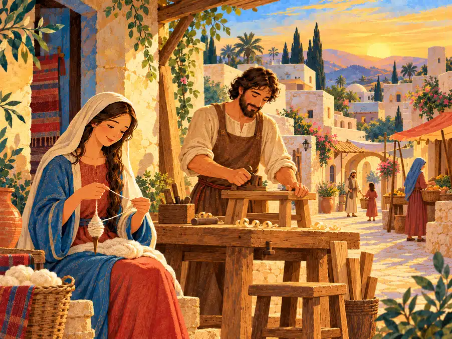 Die Weihnachtsgeschichte aus der Bibel, hier: Maria und Josef in Nazareth Die Weihnachtsgeschichte aus der Bibel, hier: Maria und Josef in Nazareth