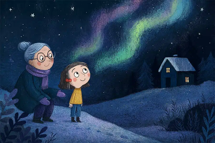 Gute-Nacht-Geschichte, die im Winter spielt: Der Winter schenkt Nordlichter Gute-Nacht-Geschichte, die im Winter spielt: Der Winter schenkt Nordlichter