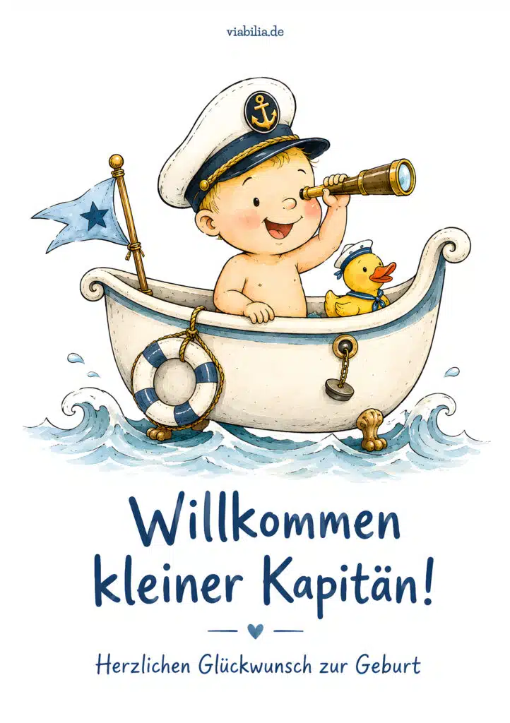 Glückwunsch zur Geburt Sohn: Willkommen kleiner Kapitän