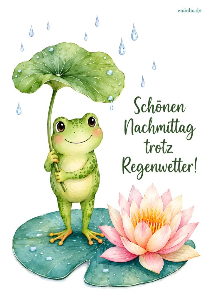 Postkarte mit lustigem Frosch im Regen