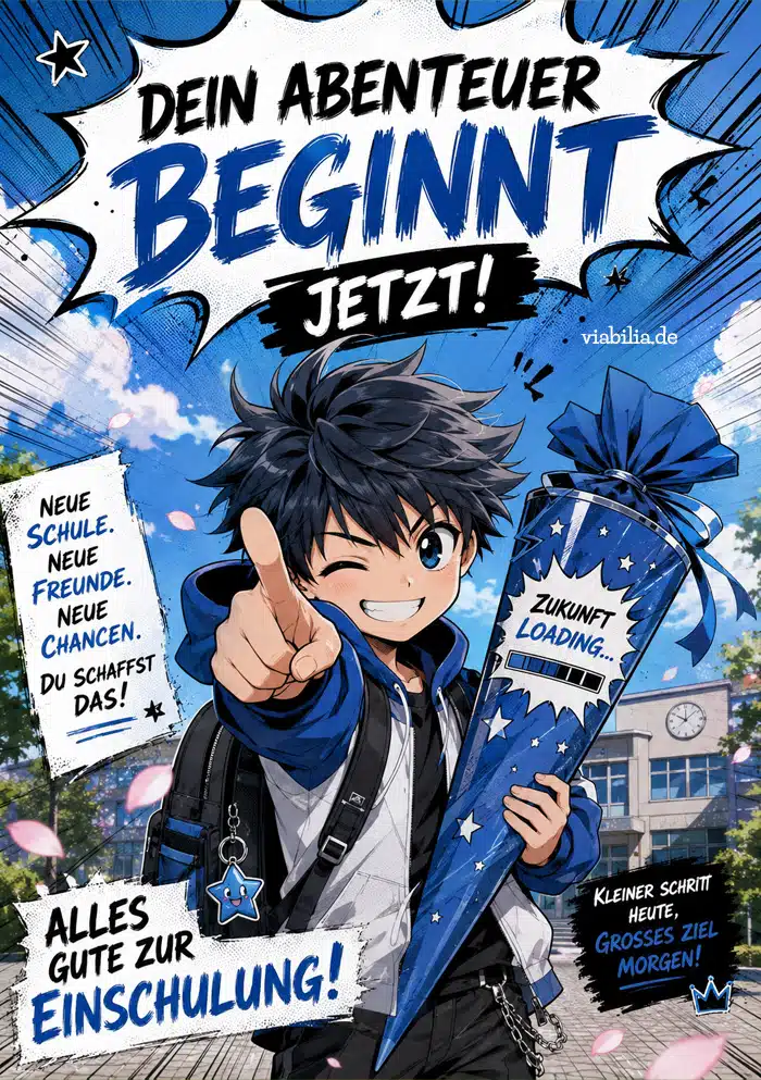 Alles Gute zur Einschulung im Manga-Stil an einen Jungen Alles Gute zur Einschulung im Manga-Stil an einen Jungen