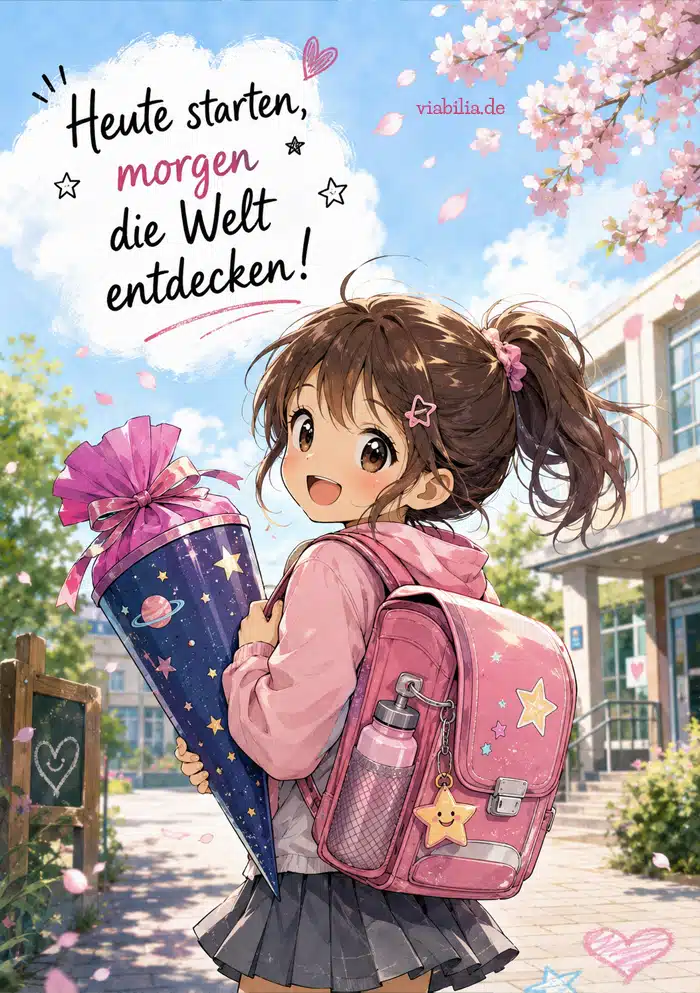 Alles Gute zur Einschulung im Manga-Stil an ein Mädchen Alles Gute zur Einschulung im Manga-Stil an ein Mädchen