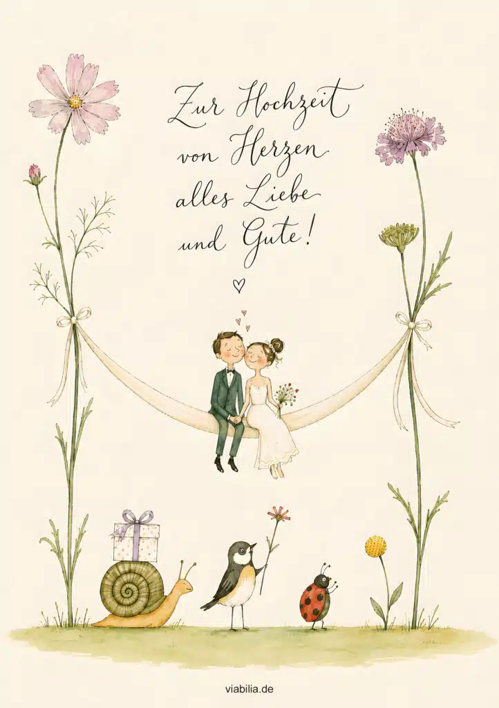 Hochzeitswünsche mit kleinen Boten des Hochzeitsglücks