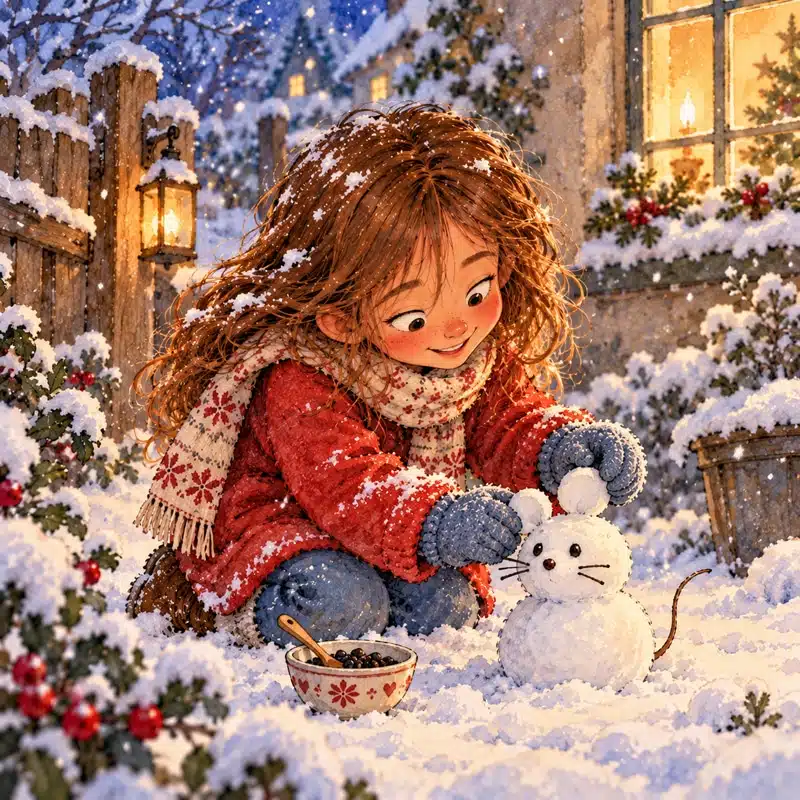 Weihnachtsgeschichte mit Mäuschen Mika, hier mit Schneemaus