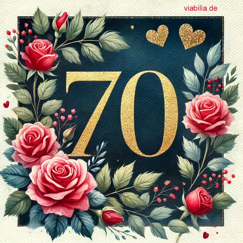 Zum 70. Geburtstag ein Glückwunsch mit Rosen und Herz